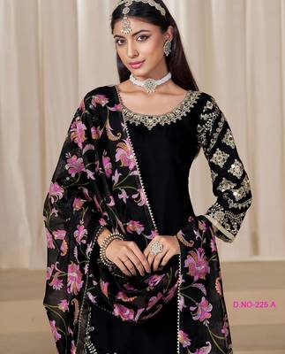 Black premium embroidered roman silk salwar suit 3