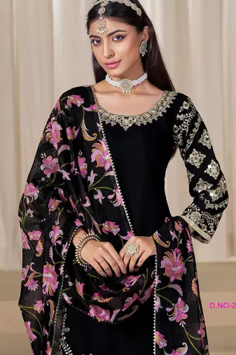 Black premium embroidered roman silk salwar suit