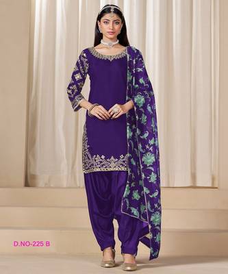 Purple premium embroidered roman silk salwar suit 1