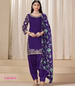 Purple premium embroidered roman silk semi stitched salwar suit