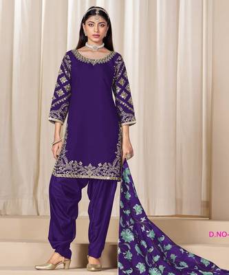 Purple premium embroidered roman silk salwar suit 2