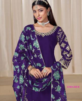 Purple premium embroidered roman silk salwar suit 3