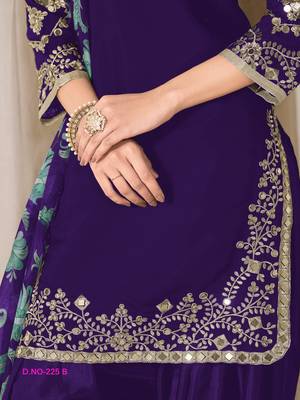 Purple premium embroidered roman silk salwar suit 4