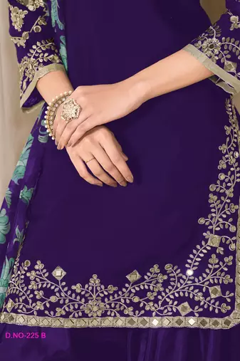 Purple premium embroidered roman silk salwar suit