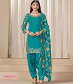 Teal Blue premium embroidered roman silk semi stitched salwar suit