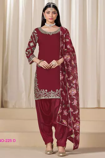 Blood Red premium embroidered roman silk semi stitched salwar suit