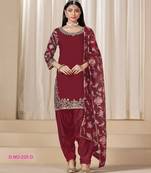 Blood Red premium embroidered roman silk semi stitched salwar suit