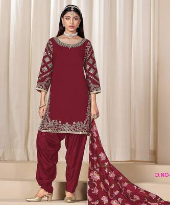 Blood Red premium embroidered roman silk salwar suit 2