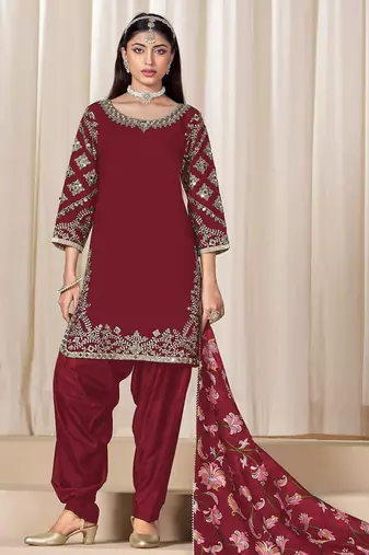 Blood Red premium embroidered roman silk salwar suit