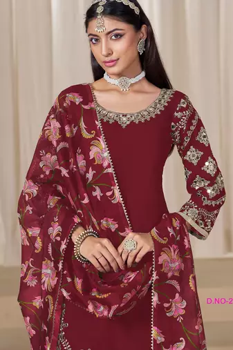 Blood Red premium embroidered roman silk salwar suit