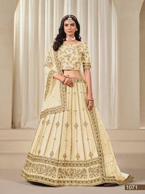 Cream Embroidered Art silk blend Lehenga With Blouse 1