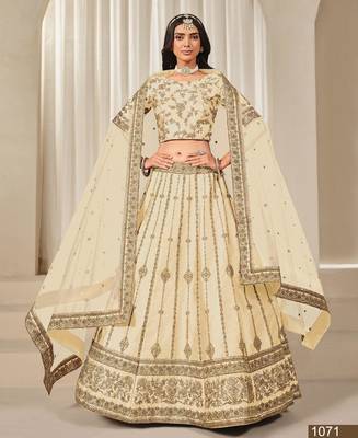 Cream Embroidered Art silk blend Lehenga With Blouse 2