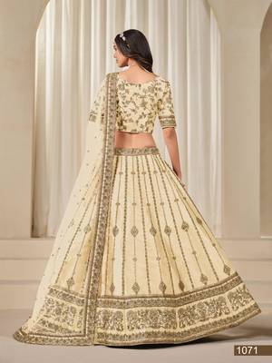 Cream Embroidered Art silk blend Lehenga With Blouse 4