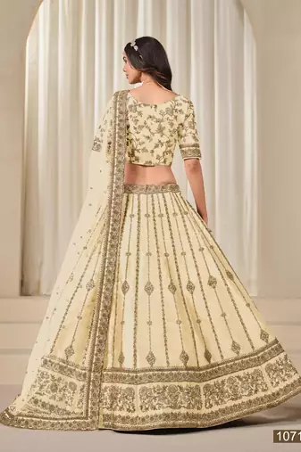 Cream Embroidered Art Silk Lehenga With Blouse