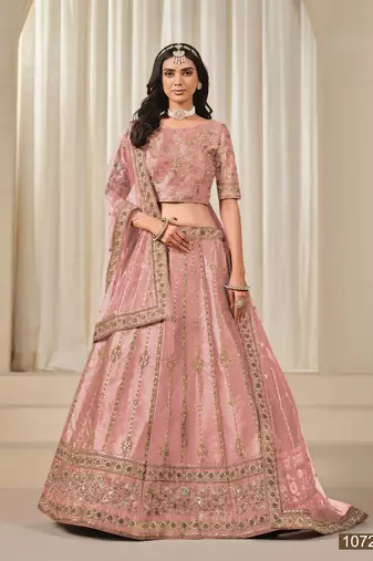 Pink Embroidered Art Silk Lehenga With Blouse