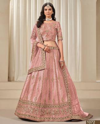Pink Embroidered Art Silk Lehenga With Blouse 1