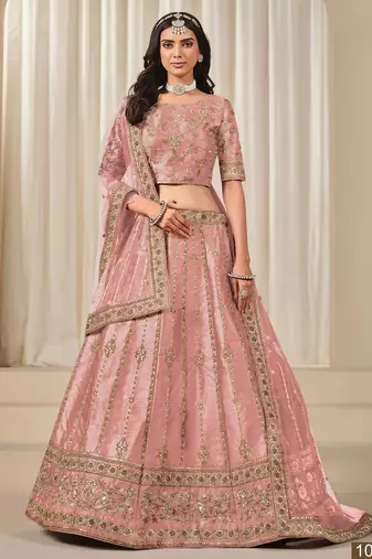 Pink Embroidered Art Silk Lehenga With Blouse