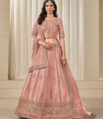 Pink Embroidered Art Silk Lehenga With Blouse