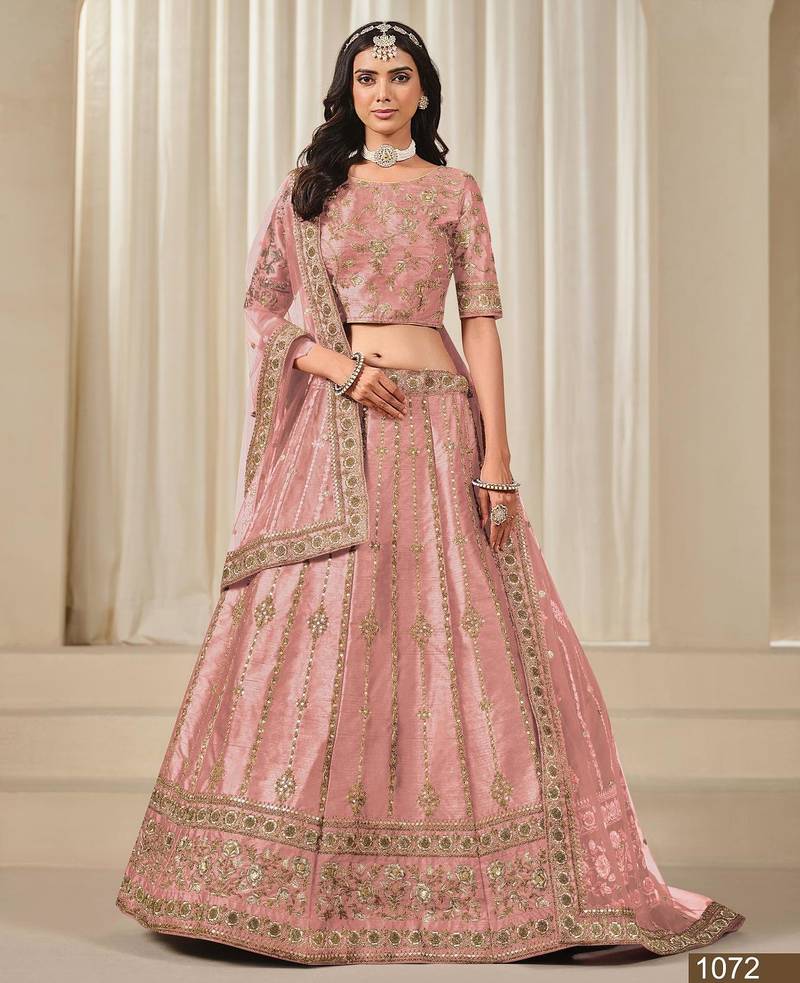 Pink Embroidered Art Silk Lehenga With Blouse