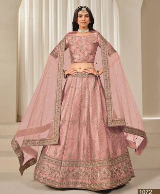 Pink Embroidered Art Silk Lehenga With Blouse 2