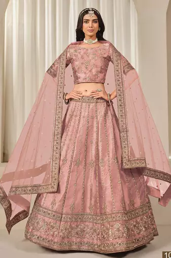 Pink Embroidered Art Silk Lehenga With Blouse
