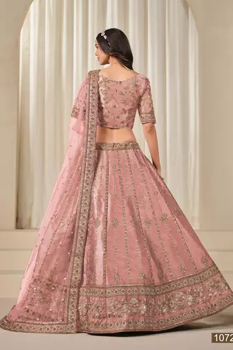 Pink Embroidered Art Silk Lehenga With Blouse