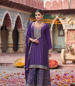 Purple embroidery dhaga sequin work ready made suit Full Stitched (free size)