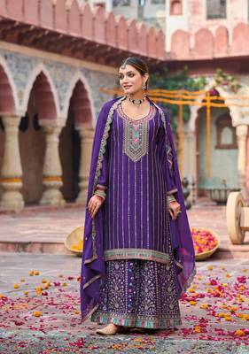 Purple embroidery dhaga sequin ready made suit Full Stitched (free size) 2