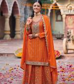 Coral embroidery dhaga sequin work ready made suit (free size)