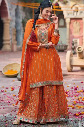 Coral embroidery dhaga sequin ready made suit (free size)