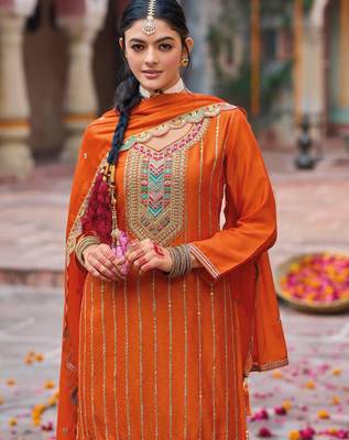 Coral embroidery dhaga sequin ready made suit (free size) 3