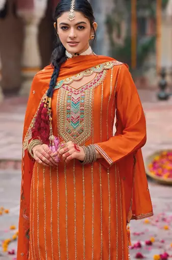 Coral embroidery dhaga sequin ready made suit (free size)