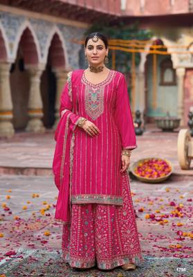 Rani pink embroidery dhaga sequin ready made suit (free size) 1