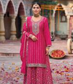 Rani pink embroidery dhaga sequin work ready made suit (free size)