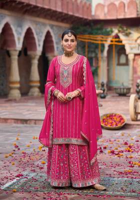 Rani pink embroidery dhaga sequin ready made suit (free size) 2