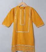 Mustard 2 pcs suit for girls in rayon fabric with gota patti work