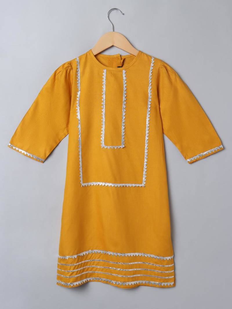 Mustard 2 pcs suit for girls in rayon fabric with gota patti work