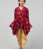 Maroon-beige two pieces set- dhoti shalwar and long asymmetrical top