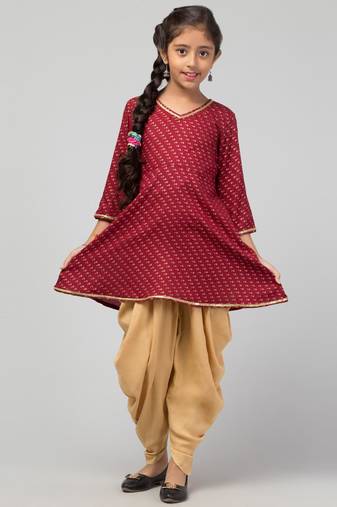 Maroon-beige two pieces set- dhoti shalwar and long top