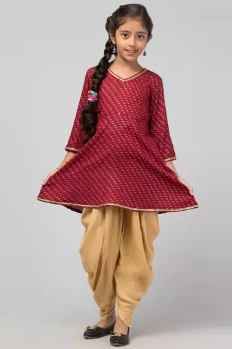 Maroon-beige two pieces set- dhoti shalwar and long top