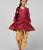 Maroon-beige two pieces set- dhoti shalwar and long top