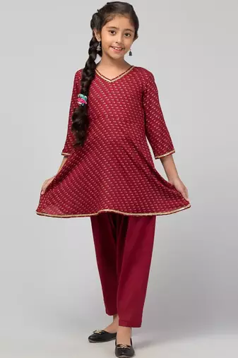 Maroon two pieces set- dhoti shalwar and long top