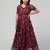 Maroon long dress for girls in printed chiffon fabric