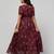 Maroon long dress for girls in printed chiffon fabric
