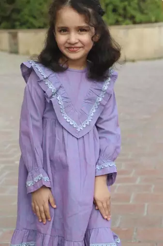 Lilac designer frock for girls in pure cotton fabric