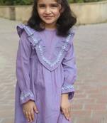 Lilac designer frock for girls in pure cotton fabric
