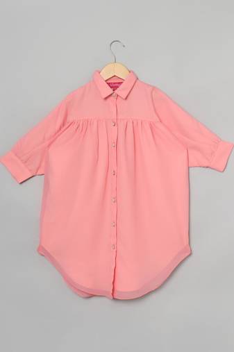 Pink loose fit tunic for girls in georgette fabric with lining