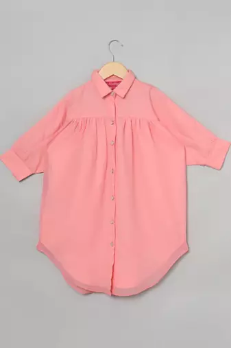 Pink loose fit tunic for girls in georgette fabric with lining