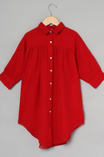 Red loose fit tunic for girls in georgette fabric with lining