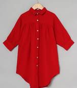 Red loose fit tunic for girls in georgette fabric with lining